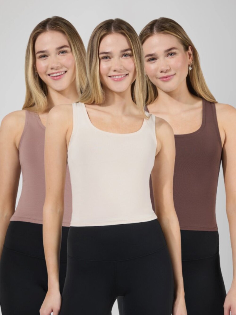 NWT $78 Yogalicious Airlite Pure Love Cotton Blend Neutral Tank Tops 3 PK XL